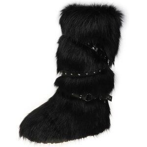 Women’s Black Y2K Style Fur Boots Tall Fuzzy Pink Comfortable Winter Footwear